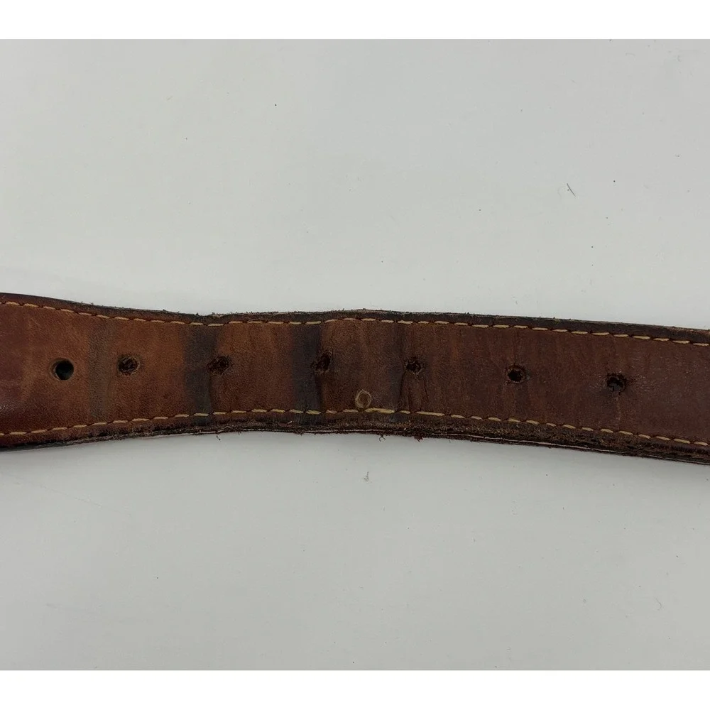 VTG Zeppelin Fish Canvas Leather Belt Size 46 Solid Brass Buckle Made In USA